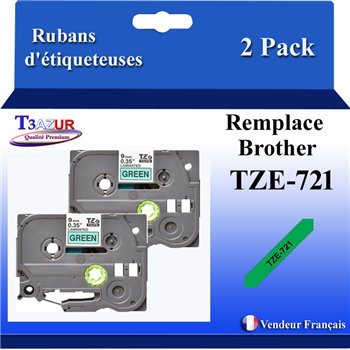 Ruban générique Brother TZE-721 (TZ-721)- Noire/Vert -9mm * 8m