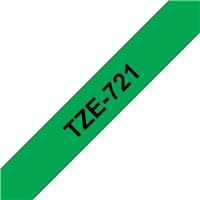 Ruban pour étiquettes laminé générique Brother TZe721 - Texte noir sur fond vert - Largeur 9 mm x 8 mètres