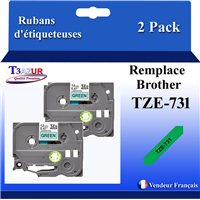 Ruban générique Brother TZE-731 (TZ-731)- Noire/Vert - 12mm * 8m