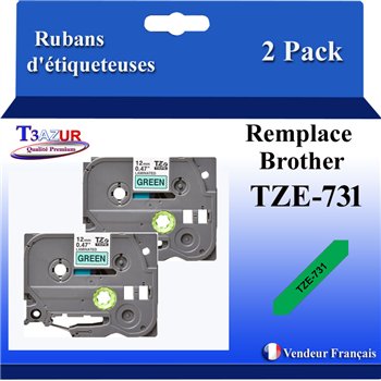 Ruban générique Brother TZE-731 (TZ-731)- Noire/Vert - 12mm * 8m