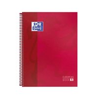 Lot de 10 Cahier à spirales Oxford Europeanbook 1, format A4+, quadrillé 5 x 5 mm, 80 feuilles, bande colorée - Rouge