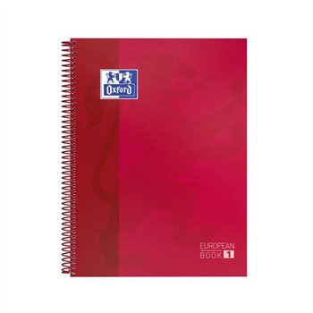 Lot de 10 Cahier à spirales Oxford Europeanbook 1, format A4+, quadrillé 5 x 5 mm, 80 feuilles, bande colorée - Rouge