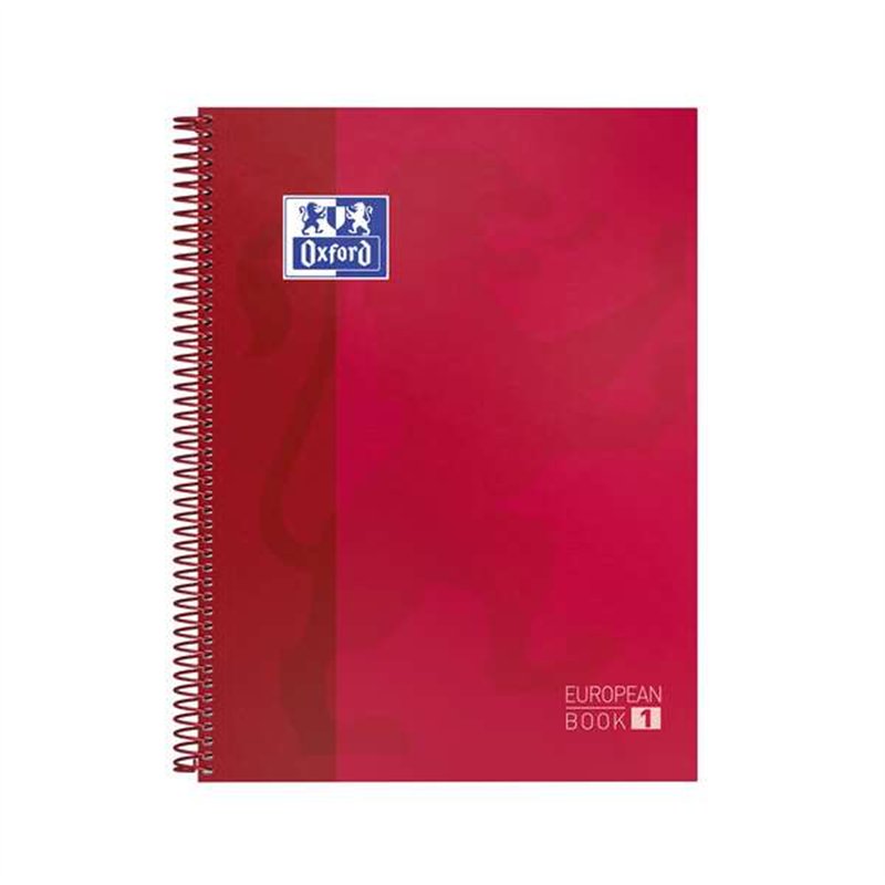 Lot de 10 Cahier à spirales Oxford Europeanbook 1, format A4+, quadrillé 5 x 5 mm, 80 feuilles, bande colorée - Rouge Lot de 10 Cahier à spirales Oxford Europeanbook 1, format A4+, quadrillé 5 x 5 mm, 80 feuilles, bande colorée - Rouge