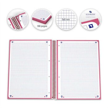 Lot de 10 Cahier à spirales Oxford Europeanbook 1, format A4+, quadrillé 5 x 5 mm, 80 feuilles, bande colorée - Rouge