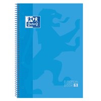Lot de 10 Cahier à spirales Oxford Europeanbook 1, format A4+, quadrillé 5 x 5 mm, 80 feuilles, bande colorée - Turquoise