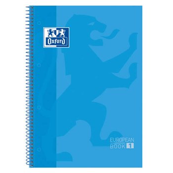 Lot de 10 Cahier à spirales Oxford Europeanbook 1, format A4+, quadrillé 5 x 5 mm, 80 feuilles, bande colorée - Turquoise