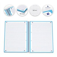 Lot de 10 Cahier à spirales Oxford Europeanbook 1, format A4+, quadrillé 5 x 5 mm, 80 feuilles, bande colorée - Turquoise