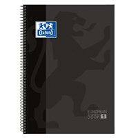 Lot de 10 Cahier à spirales Oxford Europeanbook 1, format A4+, quadrillé 5 x 5 mm, 80 feuilles, bande colorée - Noir