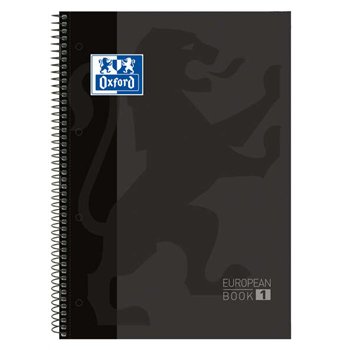Lot de 10 Cahier à spirales Oxford Europeanbook 1, format A4+, quadrillé 5 x 5 mm, 80 feuilles, bande colorée - Noir