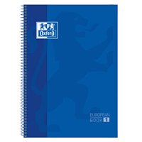 Lot de 10 Cahier à spirales Oxford Europeanbook 1, format A4+, quadrillé 5 x 5 mm, 80 feuilles, bande colorée - Bleu marine