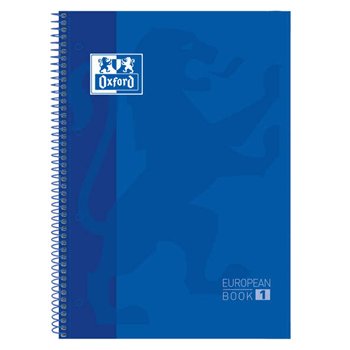 Lot de 10 Cahier à spirales Oxford Europeanbook 1, format A4+, quadrillé 5 x 5 mm, 80 feuilles, bande colorée - Bleu marine