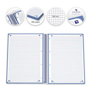 Lot de 10 Cahier à spirales Oxford Europeanbook 1, format A4+, quadrillé 5 x 5 mm, 80 feuilles, bande colorée - Bleu marine