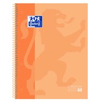 Lot de 10 Cahier à spirales Oxford Europeanbook 1, format A4+, quadrillé 5 x 5 mm, 80 feuilles, bande colorée - Pêche