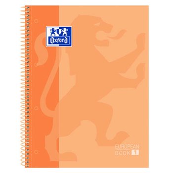 Lot de 10 Cahier à spirales Oxford Europeanbook 1, format A4+, quadrillé 5 x 5 mm, 80 feuilles, bande colorée - Pêche