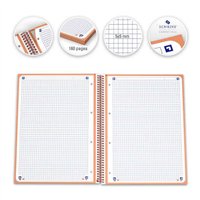 Lot de 10 Cahier à spirales Oxford Europeanbook 1, format A4+, quadrillé 5 x 5 mm, 80 feuilles, bande colorée - Pêche