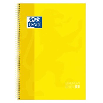 Lot de 10 Cahier à spirales Oxford Europeanbook 1, format A4+, quadrillé 5 x 5 mm, 80 feuilles, bande colorée - Jaune
