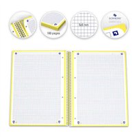 Lot de 10 Cahier à spirales Oxford Europeanbook 1, format A4+, quadrillé 5 x 5 mm, 80 feuilles, bande colorée - Jaune
