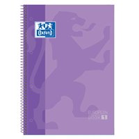 Lot de 10 Cahier à spirales Oxford Europeanbook 1, format A4+, quadrillé 5 x 5 mm, 80 feuilles, bande colorée - Mauve