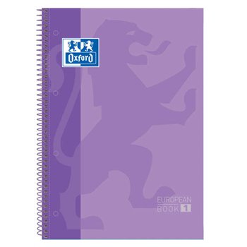 Lot de 10 Cahier à spirales Oxford Europeanbook 1, format A4+, quadrillé 5 x 5 mm, 80 feuilles, bande colorée - Mauve