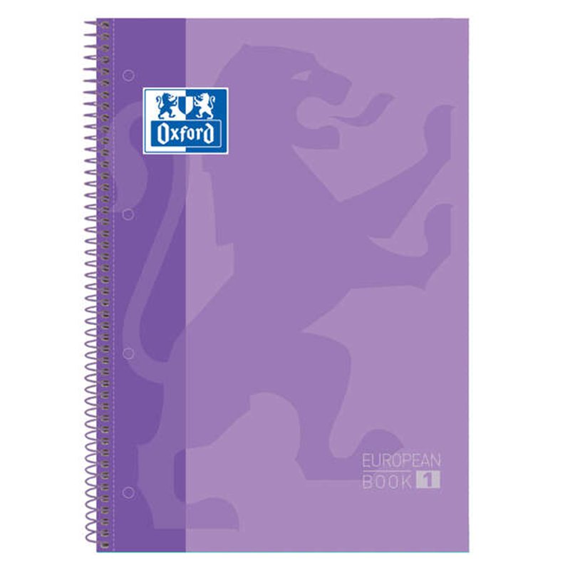 Lot de 10 Cahier à spirales Oxford Europeanbook 1, format A4+, quadrillé 5 x 5 mm, 80 feuilles, bande colorée - Mauve Lot de 10 Cahier à spirales Oxford Europeanbook 1, format A4+, quadrillé 5 x 5 mm, 80 feuilles, bande colorée - Mauve