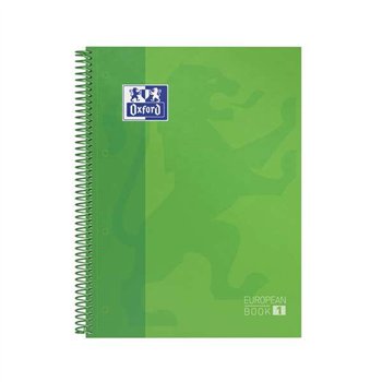 Lot de 10 Cahier à spirales Oxford Europeanbook 1, format A4+, quadrillé 5 x 5 mm, 80 feuilles, bande colorée - Vert pomme
