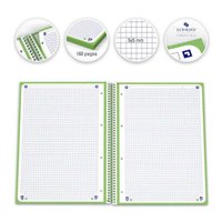 Lot de 10 Cahier à spirales Oxford Europeanbook 1, format A4+, quadrillé 5 x 5 mm, 80 feuilles, bande colorée - Vert pomme