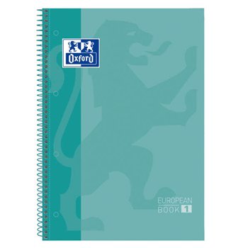 Lot de 10 Cahier à spirales Oxford Europeanbook 1, format A4+, quadrillé 5 x 5 mm, 80 feuilles, bande colorée - Menthe glacée