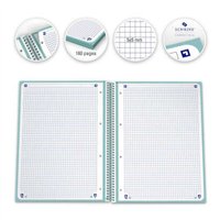 Lot de 10 Cahier à spirales Oxford Europeanbook 1, format A4+, quadrillé 5 x 5 mm, 80 feuilles, bande colorée - Menthe glacée