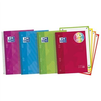 Lot de 5 Cahiers à spirales Oxford Europeanbook 4, format A5+, quadrillé 5 x 5 mm, 120 feuilles 90 g -  Couleurs assorties