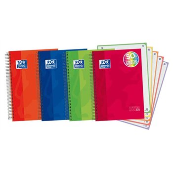 Lot de 5 Cahiers à spirales Oxford Europeanbook 5, format A4+, quadrillé 5 x 5 mm, 120 feuilles -  Couleurs assorties
