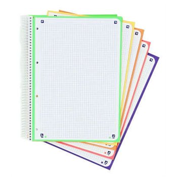 Lot de 5 Cahiers à spirales Oxford Europeanbook 5, format A4+, quadrillé 5 x 5 mm, 120 feuilles -  Couleurs assorties