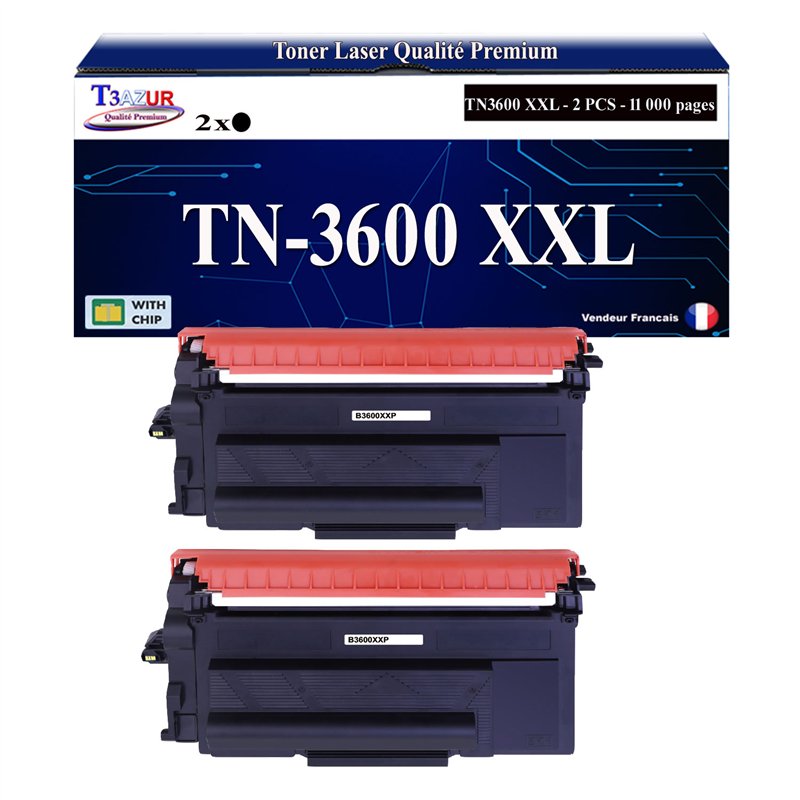 Lot de 2 Toners compatibles Brother TN3600 XXL Noir- 11 000 pages Lot de 2 Toners compatibles Brother TN3600 XXL Noir- 11 000 pages