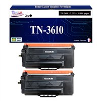 Lot de 2 Toners compatibles avec Brother TN3610 Noir- 18 000 pages