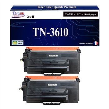 Lot de 2 Toners compatibles avec Brother TN3610 Noir- 18 000 pages