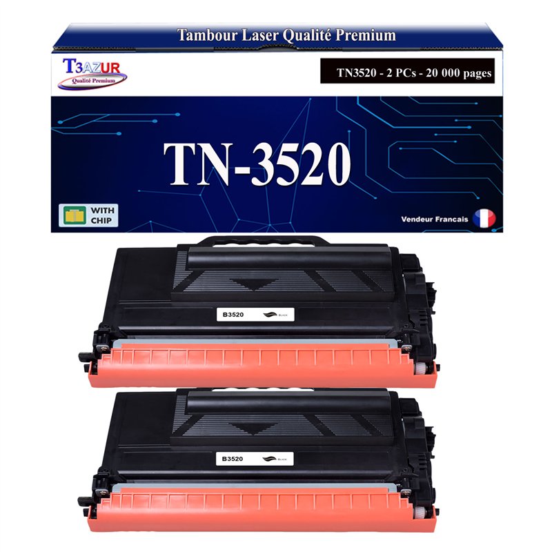 2x Toners compatibles Brother TN3520 Noir- 20 000 pages