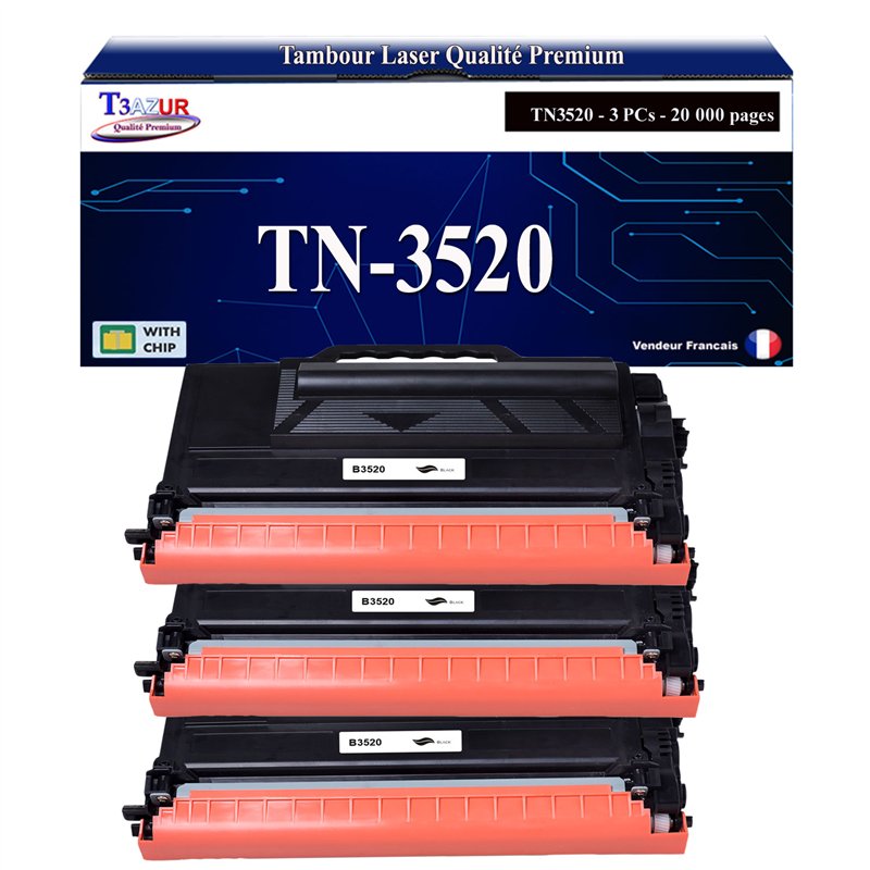 2x Toners compatibles Brother TN3520 Noir- 20 000 pages
