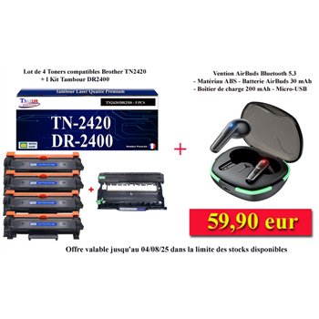 4 Toners+Tambour compatibles Brother TN2420/ TN2410/ DR2400