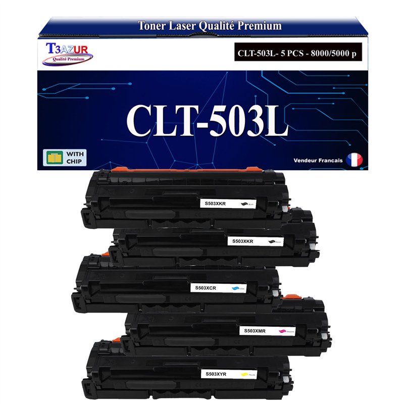 Lot de 4 Toners compatibles Samsung CLT-K503L, CLT-C503L, CLT-M503L, CLT-Y503L Lot de 4 Toners compatibles Samsung CLT-K503L, CLT-C503L, CLT-M503L, CLT-Y503L