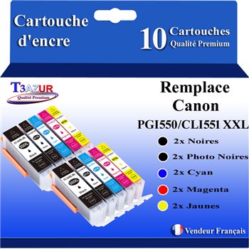 Lot de 10 Cartouches compatibles pour Canon PGI-550 XL / CLI-551 XL (avec puce)