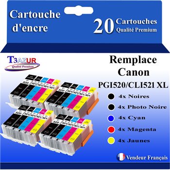 Lot de 20 Cartouches compatibles Canon PGI520/CLI-521