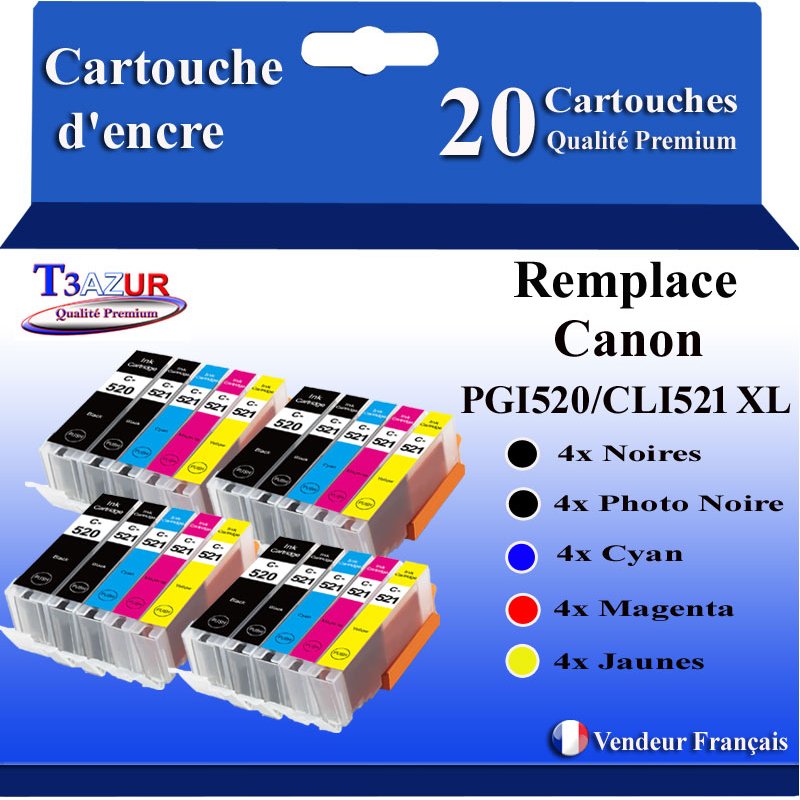 Lot de 20 Cartouches compatibles Canon PGI520/CLI-521