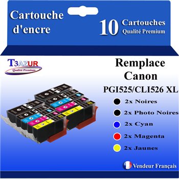 Lot de 10 cartouches compatibles Canon PGI-525/CLI526 (avec puce)