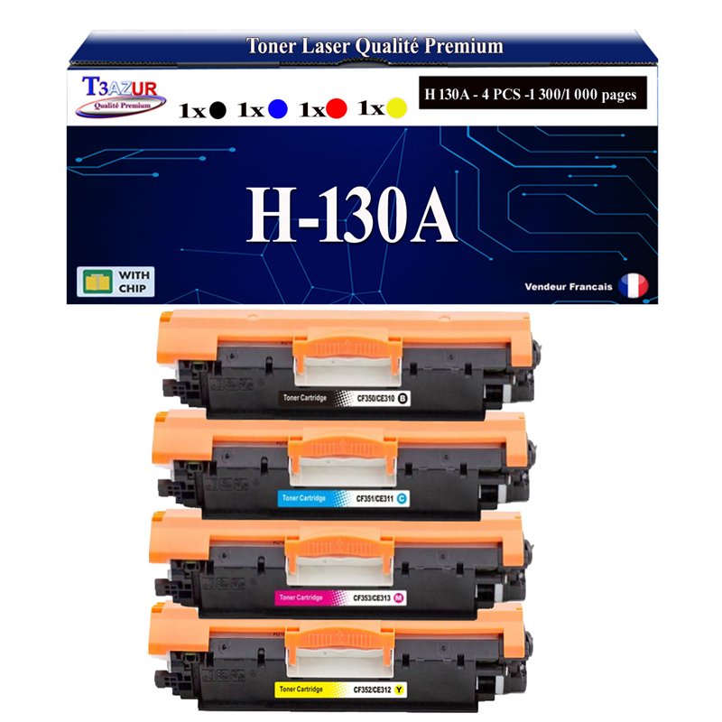 Lot de 4 Toners compatibles HP CF350A/ CF351A/ CF352A/ CF353A(130A)