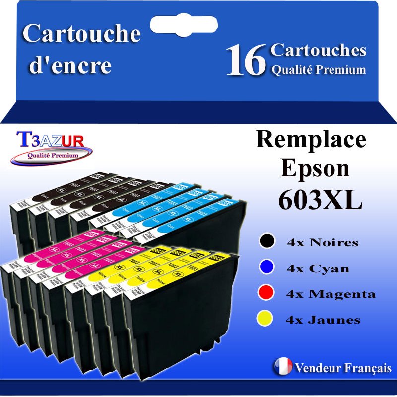 Lot de 16 Cartouches compatibles Epson T603XL (4N+4C+4M+4J) Lot de 16 Cartouches compatibles Epson T603XL (4N+4C+4M+4J)