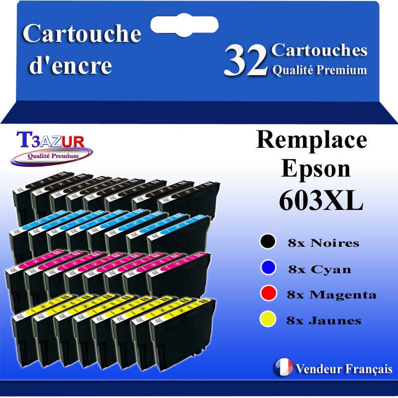 Lot de 32 Cartouches compatibles Epson T603XL (8N+8C+8M+8J)