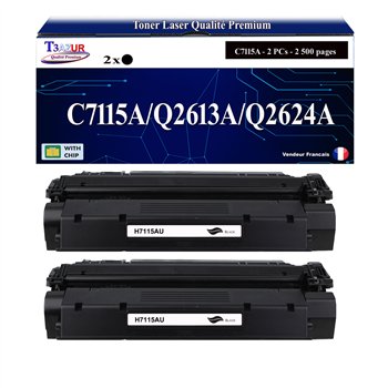 2x Toners compatibles avec HP C7115A/ Q2613A/ Q2624A/Canon EP25 (5773A004) - 2 500 pages