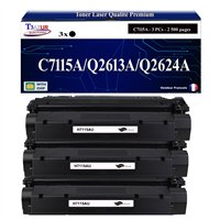 3x Toners compatibles avec HP C7115A/ Q2613A/ Q2624A/Canon EP25 (5773A004) - 2 500 pages