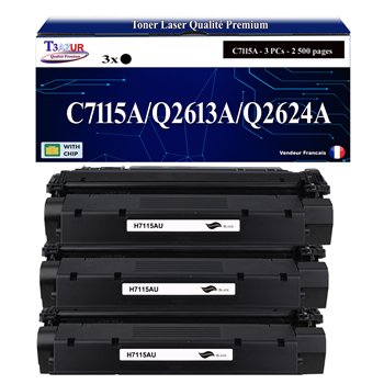3x Toners compatibles avec HP C7115A/ Q2613A/ Q2624A/Canon EP25 (5773A004) - 2 500 pages