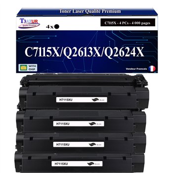 4x Toners compatibles avec HP C7115X/Q2613X/Q2624X (15X/13X/24X)