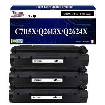 3x Toners compatibles avec HP C7115X/Q2613X/Q2624X (15X/13X/24X)